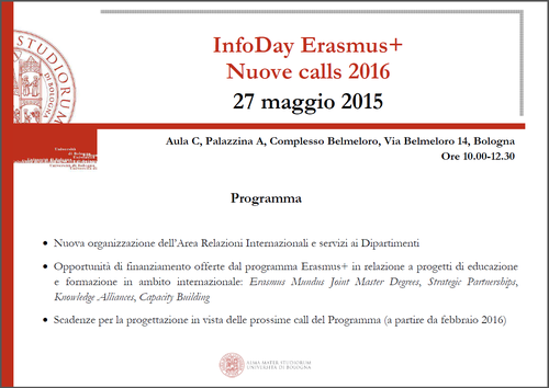 InfoDay Erasmus+ nuove calls 2016